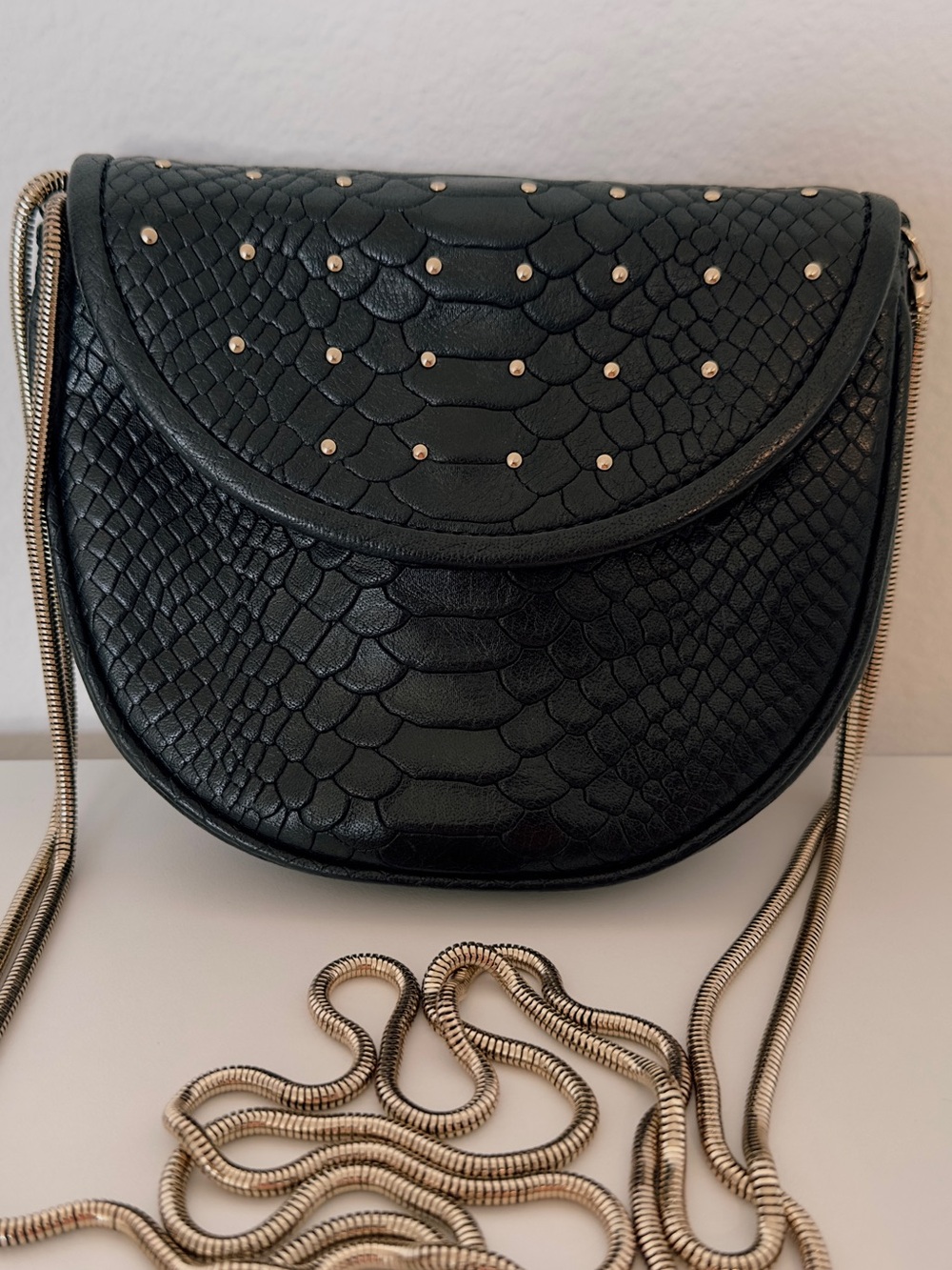 Like New Rebecca Minkoff Black & gold hardware Snake Embossed Leather Mini Bag